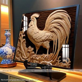 file tranh con giap decor tuoi con ga dau 302