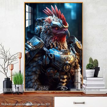 file tranh con giap decor tuoi con ga dau 303