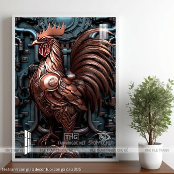 file tranh con giap decor tuoi con ga dau 305