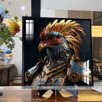 file tranh con giap decor tuoi con ga dau 307