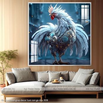 file tranh con giap decor tuoi con ga dau 309