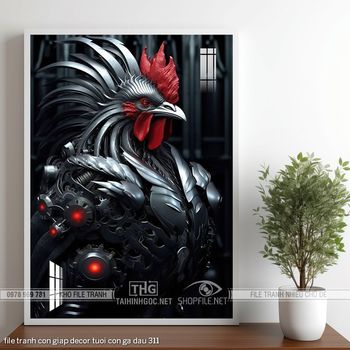 file tranh con giap decor tuoi con ga dau 311