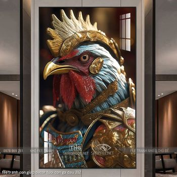 file tranh con giap decor tuoi con ga dau 312