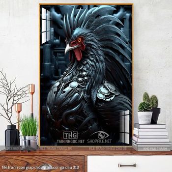 file tranh con giap decor tuoi con ga dau 313