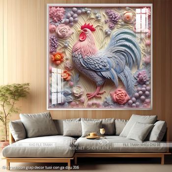 file tranh con giap decor tuoi con ga dau 316