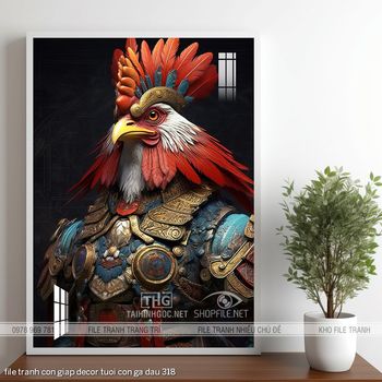 file tranh con giap decor tuoi con ga dau 318