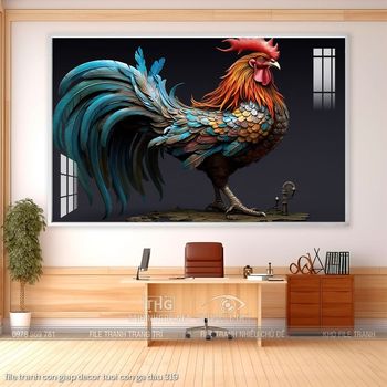 file tranh con giap decor tuoi con ga dau 319