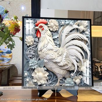 file tranh con giap decor tuoi con ga dau 324