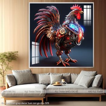 file tranh con giap decor tuoi con ga dau 325