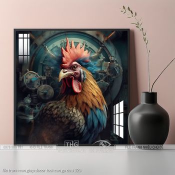 file tranh con giap decor tuoi con ga dau 328