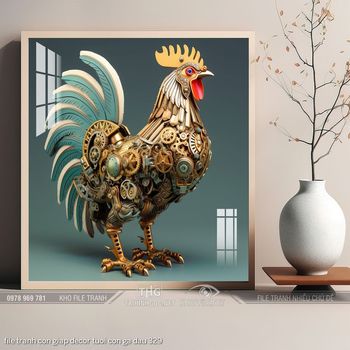 file tranh con giap decor tuoi con ga dau 329