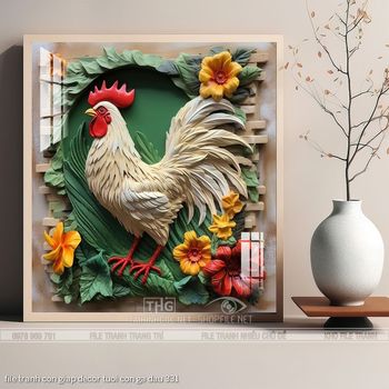 file tranh con giap decor tuoi con ga dau 331