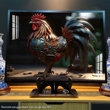 file tranh con giap decor tuoi con ga dau 333