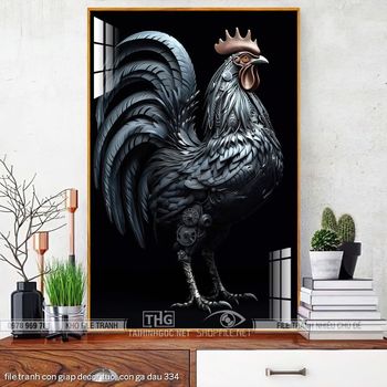 file tranh con giap decor tuoi con ga dau 334