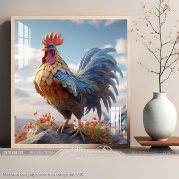 file tranh con giap decor tuoi con ga dau 336