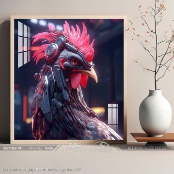 file tranh con giap decor tuoi con ga dau 337