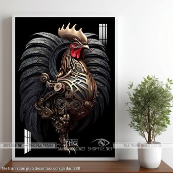 file tranh con giap decor tuoi con ga dau 338