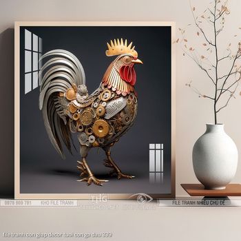 file tranh con giap decor tuoi con ga dau 339