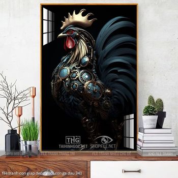 file tranh con giap decor tuoi con ga dau 341