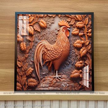 file tranh con giap decor tuoi con ga dau 342