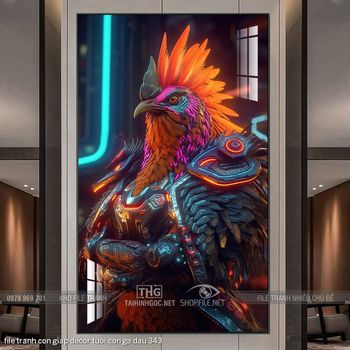 file tranh con giap decor tuoi con ga dau 343