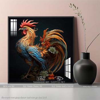 file tranh con giap decor tuoi con ga dau 344