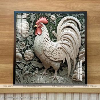 file tranh con giap decor tuoi con ga dau 347