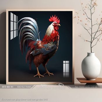 file tranh con giap decor tuoi con ga dau 348