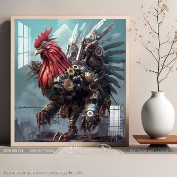 file tranh con giap decor tuoi con ga dau 353