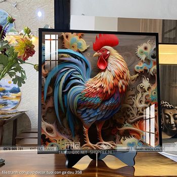 file tranh con giap decor tuoi con ga dau 358