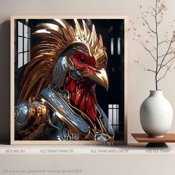 file tranh con giap decor tuoi con ga dau 364