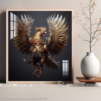 file tranh con giap decor tuoi con ga dau 366