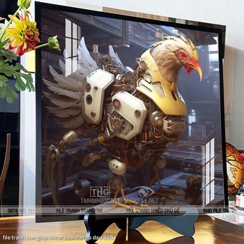 file tranh con giap decor tuoi con ga dau 368