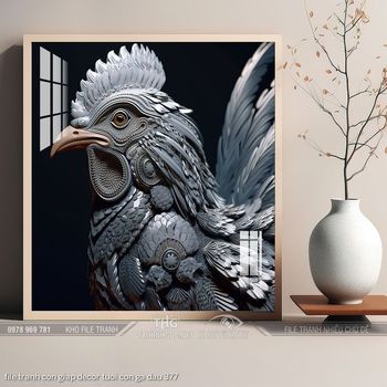 file tranh con giap decor tuoi con ga dau 377