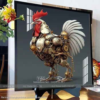 file tranh con giap decor tuoi con ga dau 389