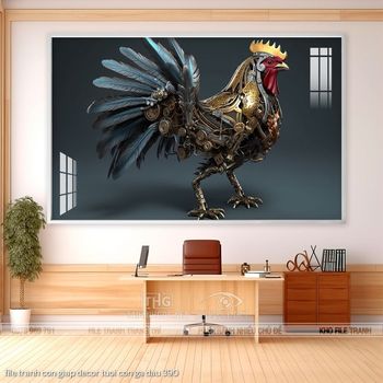 file tranh con giap decor tuoi con ga dau 390