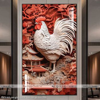 file tranh con giap decor tuoi con ga dau 394