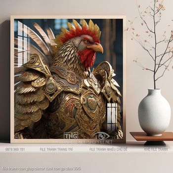 file tranh con giap decor tuoi con ga dau 395