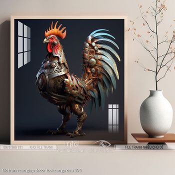 file tranh con giap decor tuoi con ga dau 396