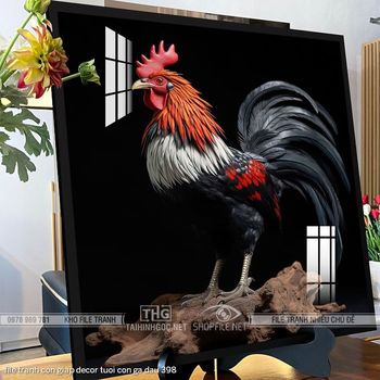 file tranh con giap decor tuoi con ga dau 398