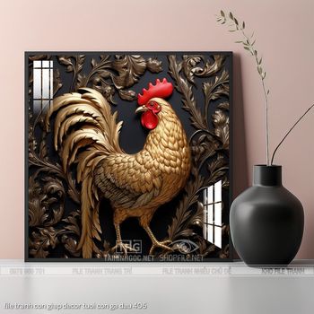 file tranh con giap decor tuoi con ga dau 406
