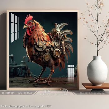 file tranh con giap decor tuoi con ga dau 407