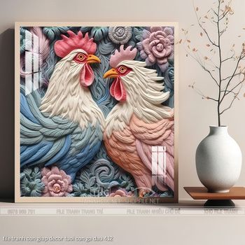 file tranh con giap decor tuoi con ga dau 412