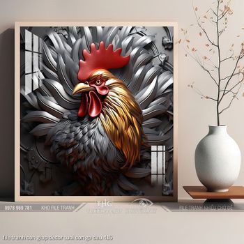 file tranh con giap decor tuoi con ga dau 415