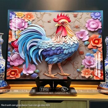 file tranh con giap decor tuoi con ga dau 419