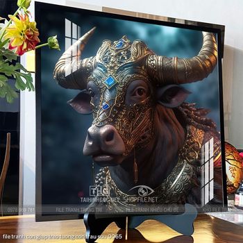 file tranh con giap treo tuong con trau suu 0065