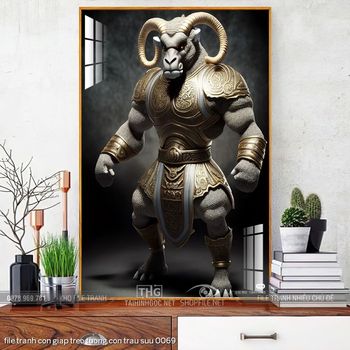 file tranh con giap treo tuong con trau suu 0069