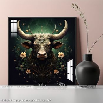 file tranh con giap treo tuong con trau suu 0147