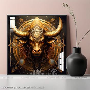 file tranh con giap treo tuong con trau suu 0161