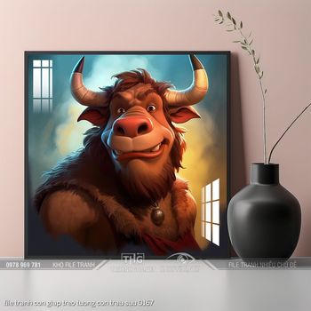 file tranh con giap treo tuong con trau suu 0167